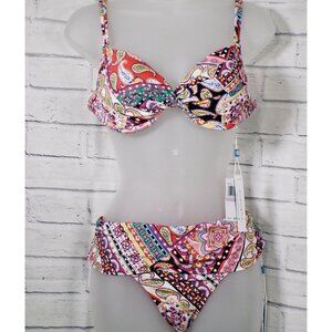 BLEU Rod Beattie Multi Color Bikini Set Push-Up Twist Top & Fold Bottoms Size 6